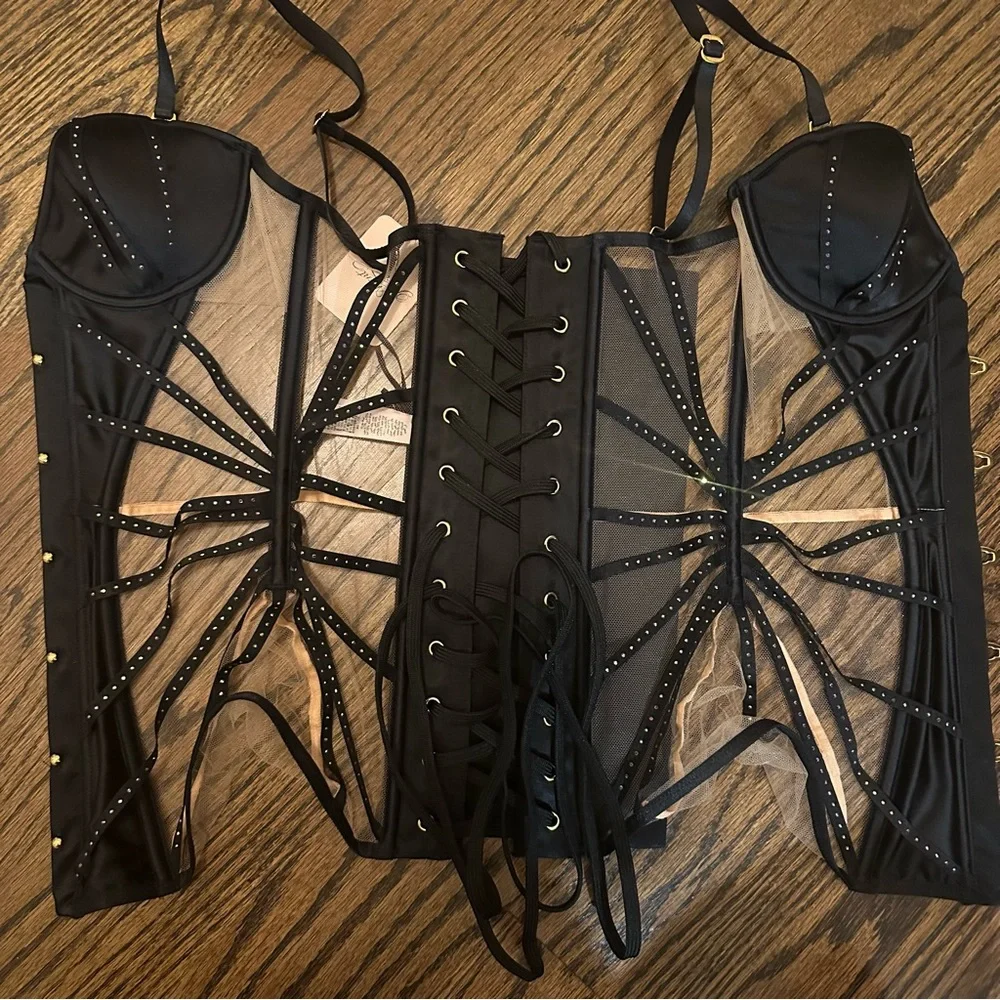 Agent Provocateur Rubi corset size 2 small Swarovski crystals black nude - Picture 13 of 17